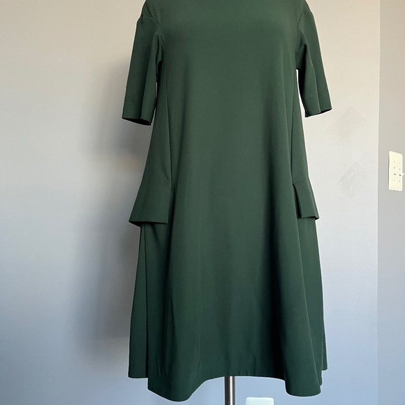 Cos Forest Green Side Cargo Pockets Dropped shoulder A-line Casual Midi Dress - Picture 4 of 12